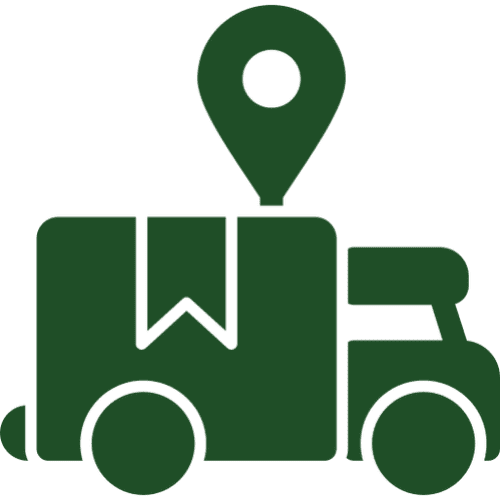 Green shipment truck and map marker